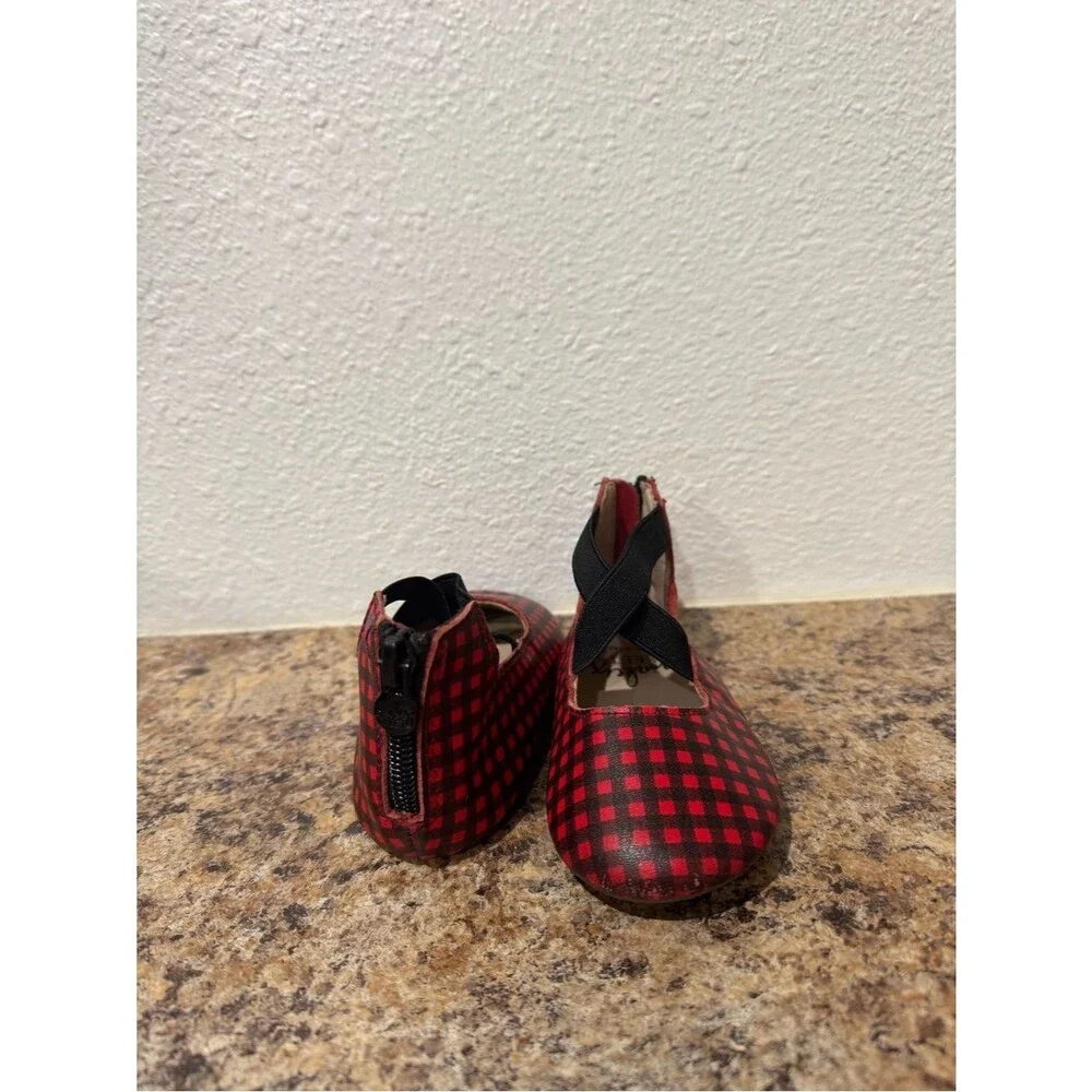 Monkey Feet - Red and Black Plaid Leather Ballet Flats